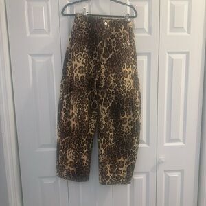 Leopard Print denim barrel jeans NWT